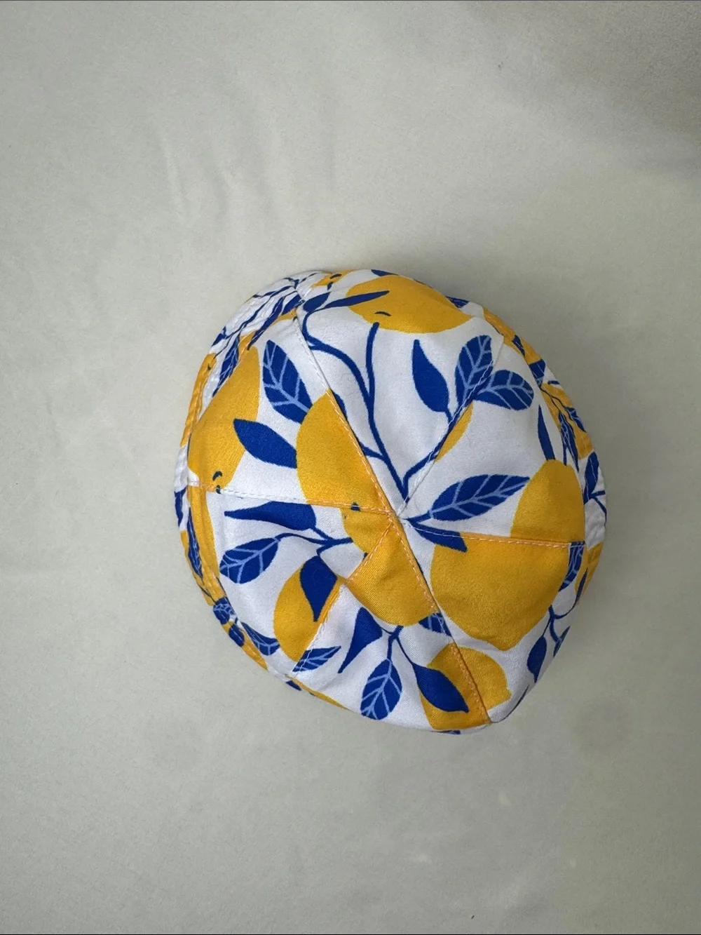 Infant’s Boutique Yellow & Blue Lemon Print Bucket Sun Hat with Chin Strap